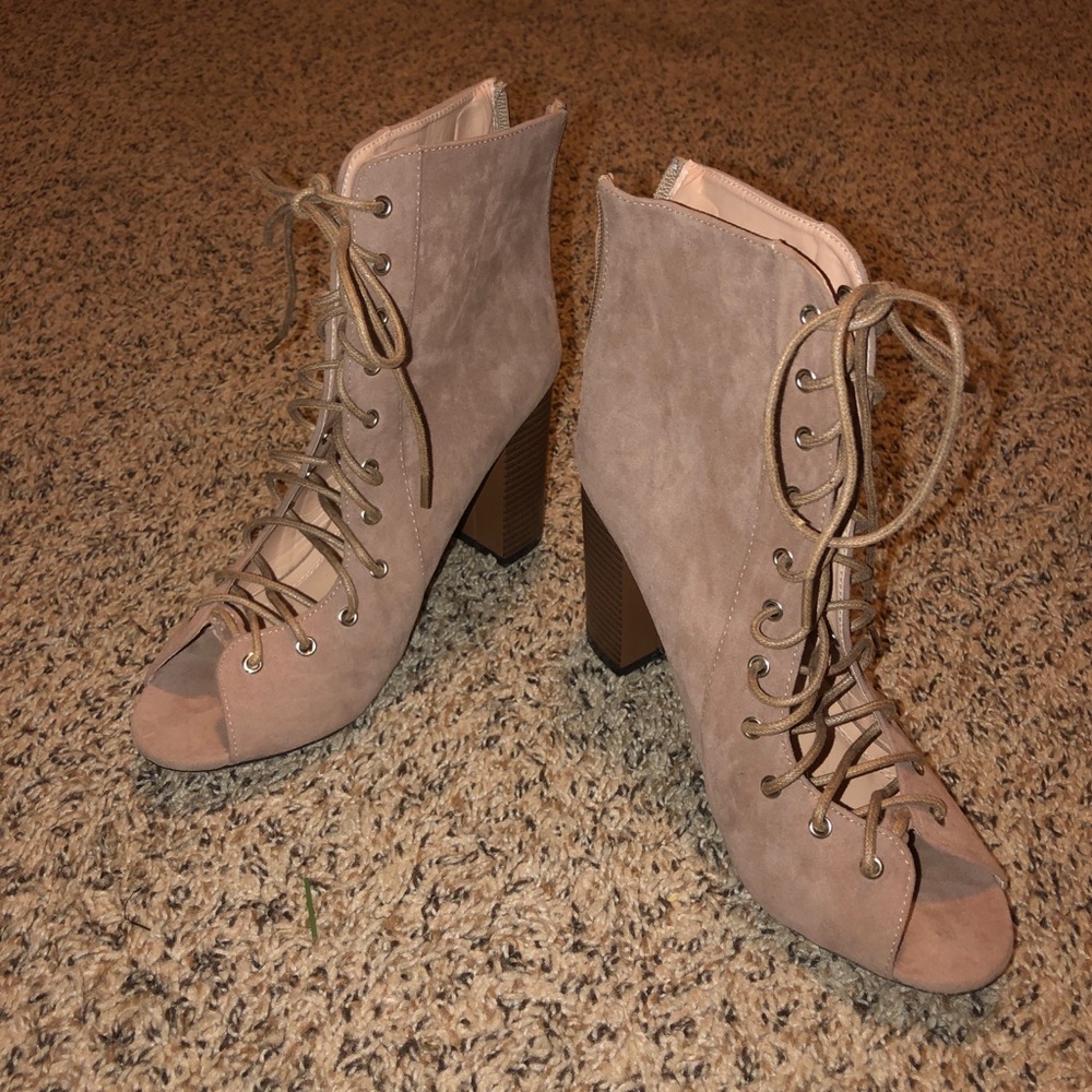 J Adams lace up open toed bootie